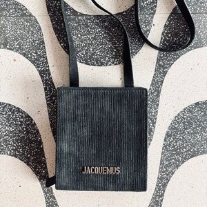Jacquemus Black Corduroy Shoulder Bag/Neck Wallet